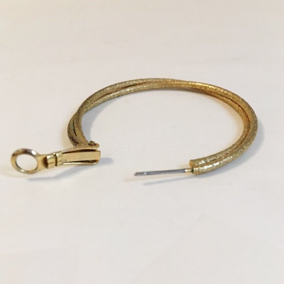 Double Hoop Earrings Gold Textured Twisted Rings Pierced Hinged Back Statement - Picture 5 of 6